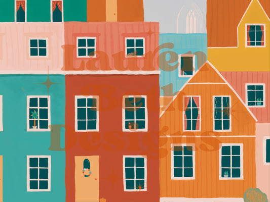 Iceland - Reykjavik Houses Illustrated Print