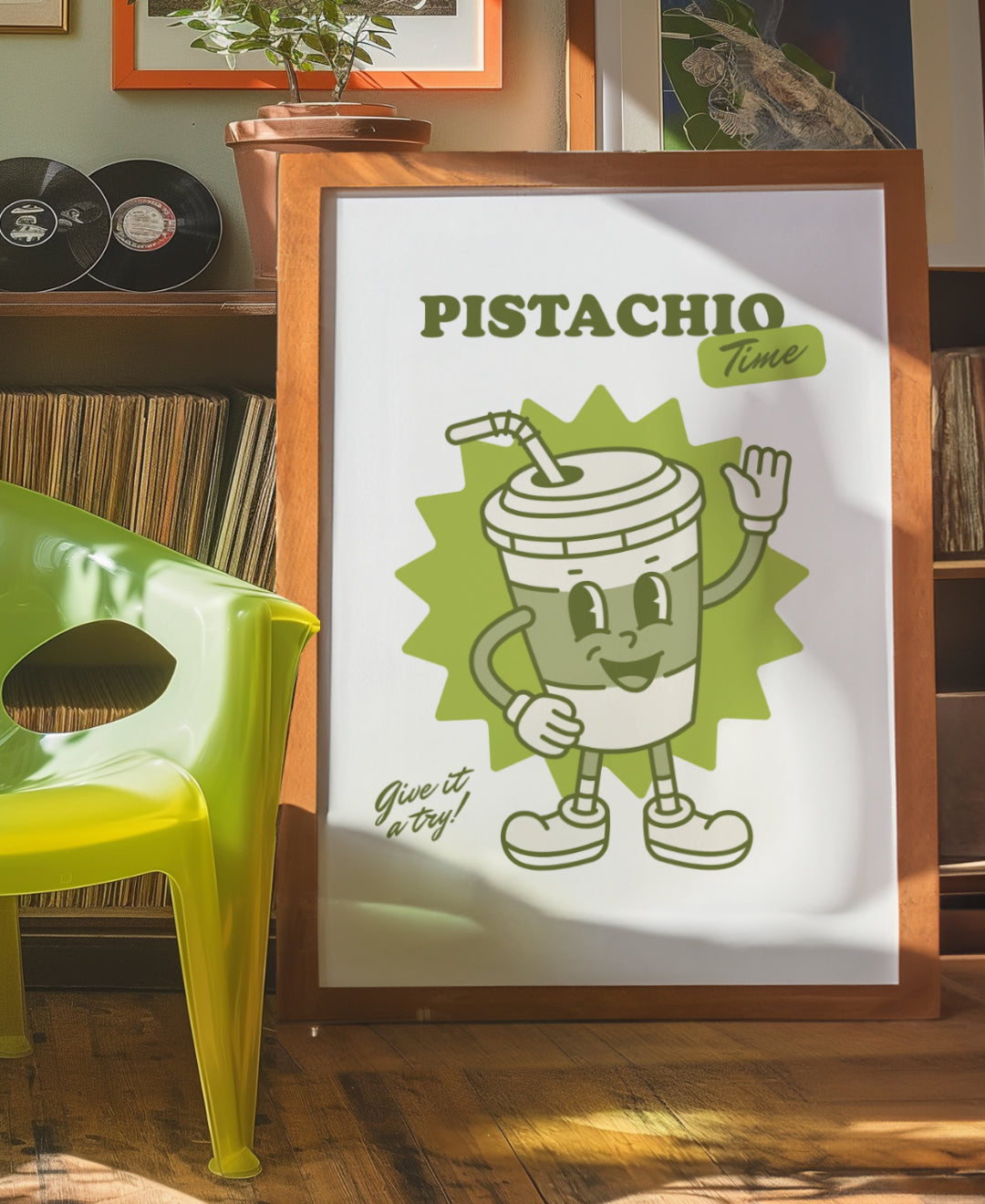 Pistachio Latte Retro Character Print