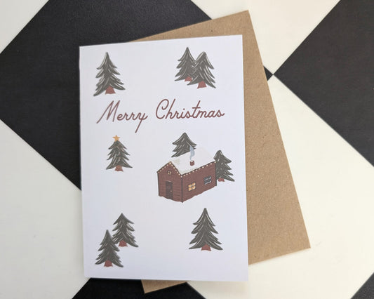 Snow Cabin Forest Christmas Card
