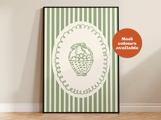 Retro Egg Basket Art Print - Easter Cottagecore Decor