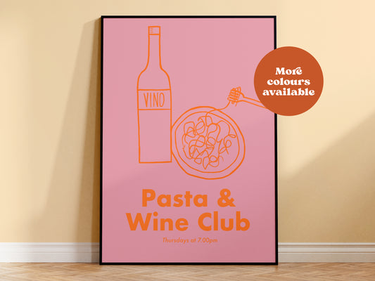 Pasta and Wine Club Handdrawn Print
