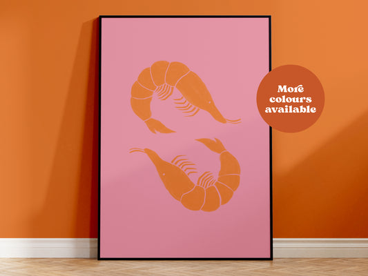 Prawns Linocut-Style print