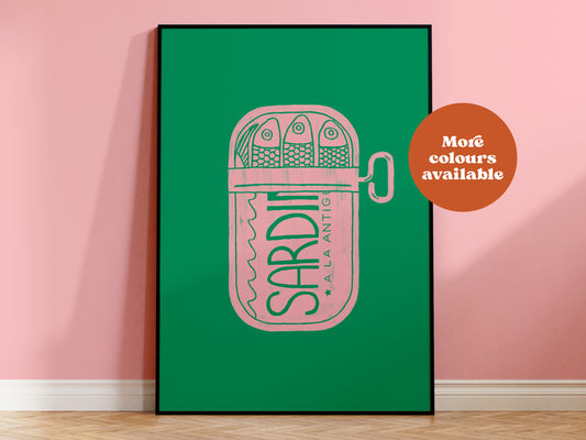 Sardines Linocut-Style print