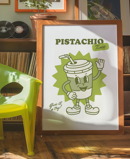 Pistachio Latte Retro Character Print