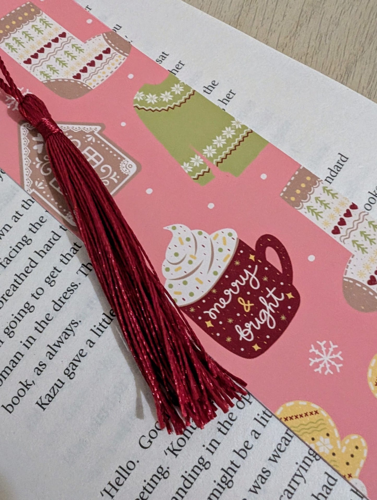 Merry and Bright Scandi Christmas Tassel Bookmark
