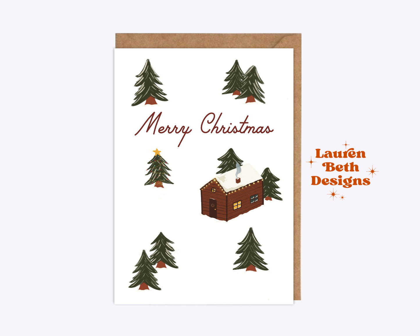 Snow Cabin Forest Christmas Card