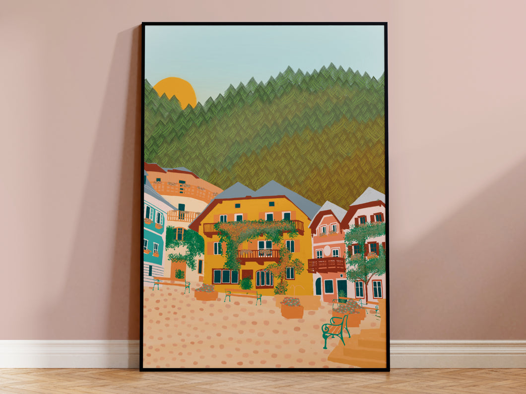 Austria - Hallstatt Illustrated Print