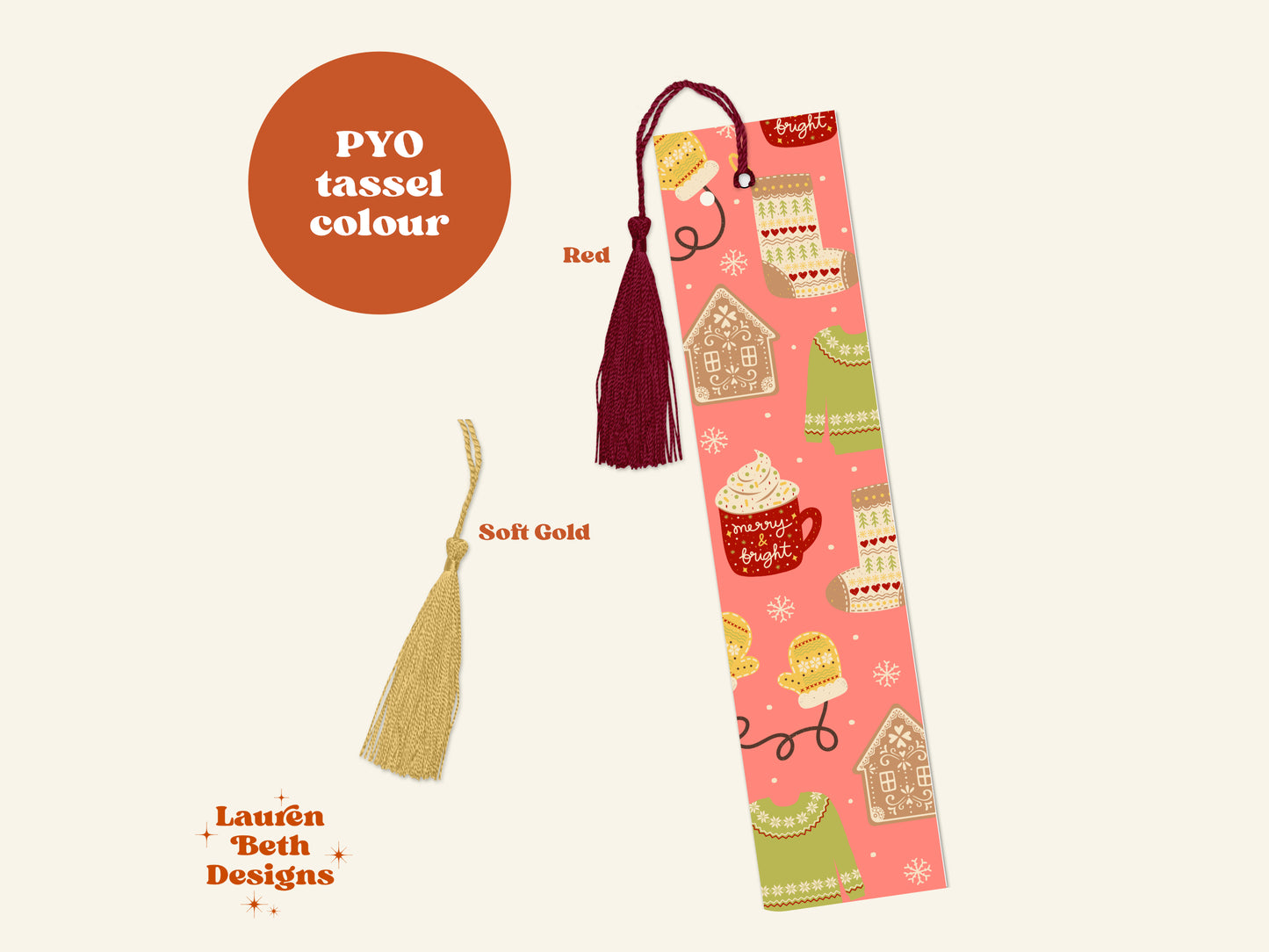 Merry and Bright Scandi Christmas Tassel Bookmark