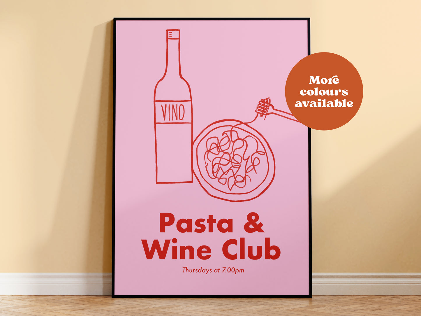Pasta and Wine Club Handdrawn Print