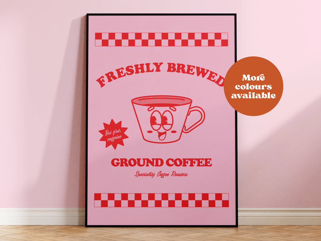 Freshly brewed ground coffee print